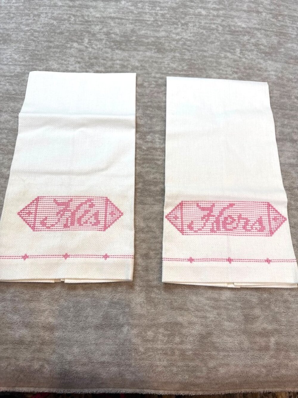 Vintage Pink Embroidered His & Hers Hand Towels